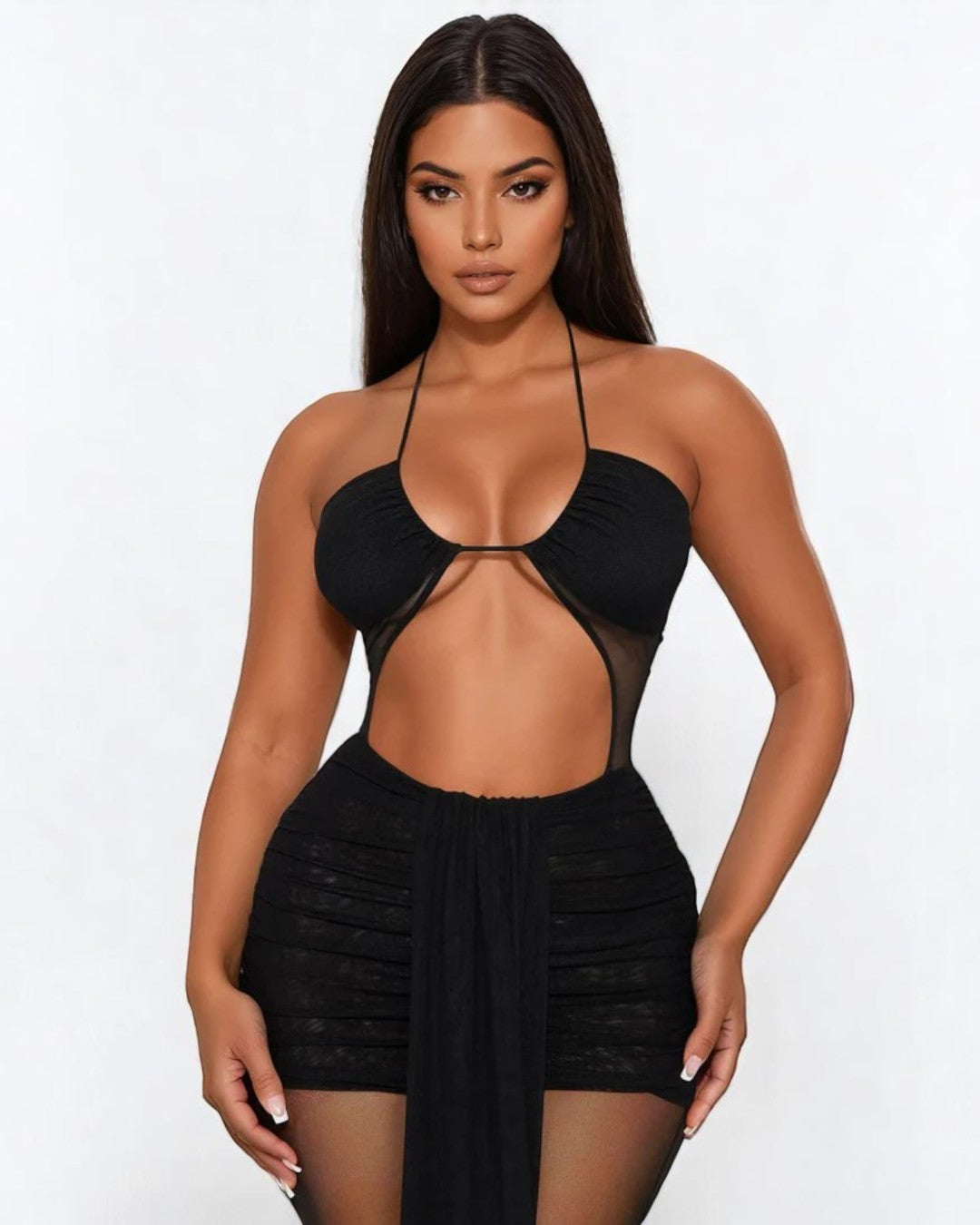 JEMMA Mesh Cutout Drape Jumpsuit