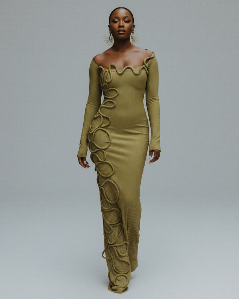 CARAMINA Sculptural Loop Maxi Gown