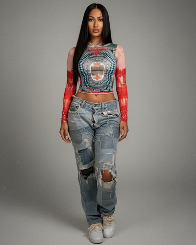 MACIE Mesh Printed Top