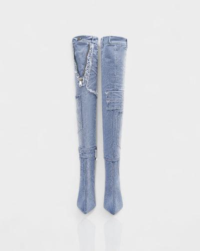 KACY Denim High-Rise Stiletto Boots