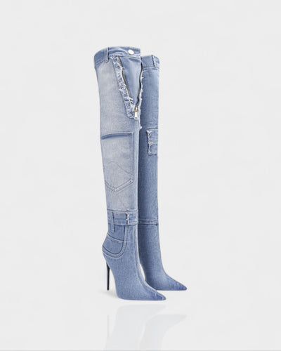 KACY Denim High-Rise Stiletto Boots