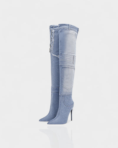 KACY Denim High-Rise Stiletto Boots