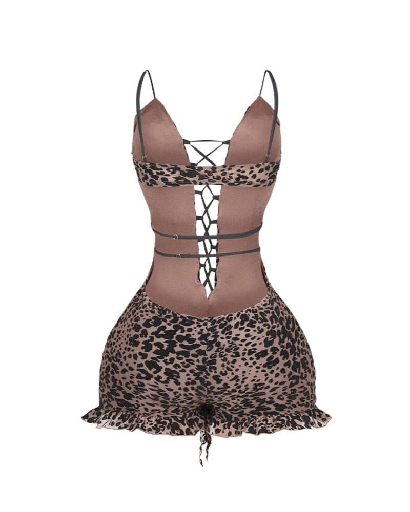 NYLA Leopard Velvet Ruffle Romper