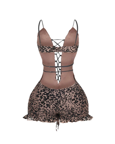 NYLA Leopard Velvet Ruffle Romper
