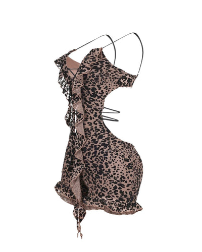 NYLA Leopard Velvet Ruffle Romper