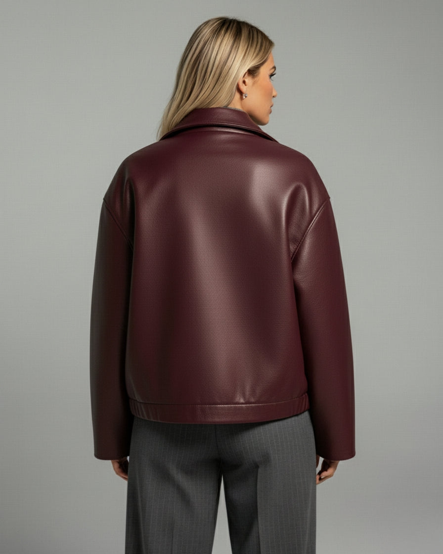 HANELLE Oversized Faux Leather Zip Jacket