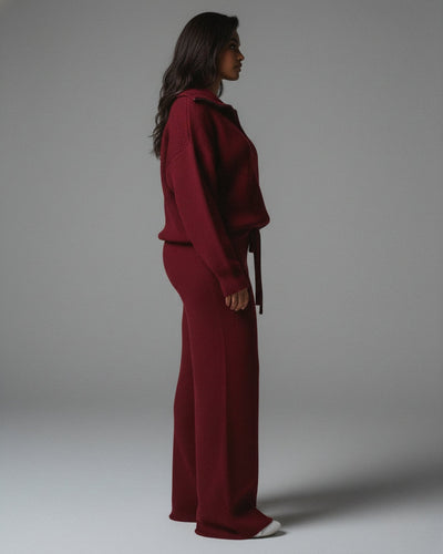 IRISA Ribbed Knit Zip Sweater & Straight Pants Set