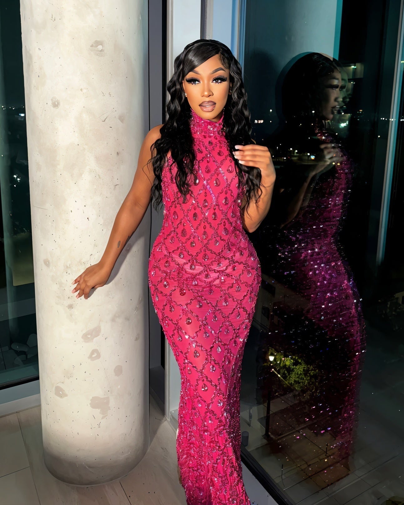 HOPE High Neck Tear Drop Rhinestone Maxi Dress