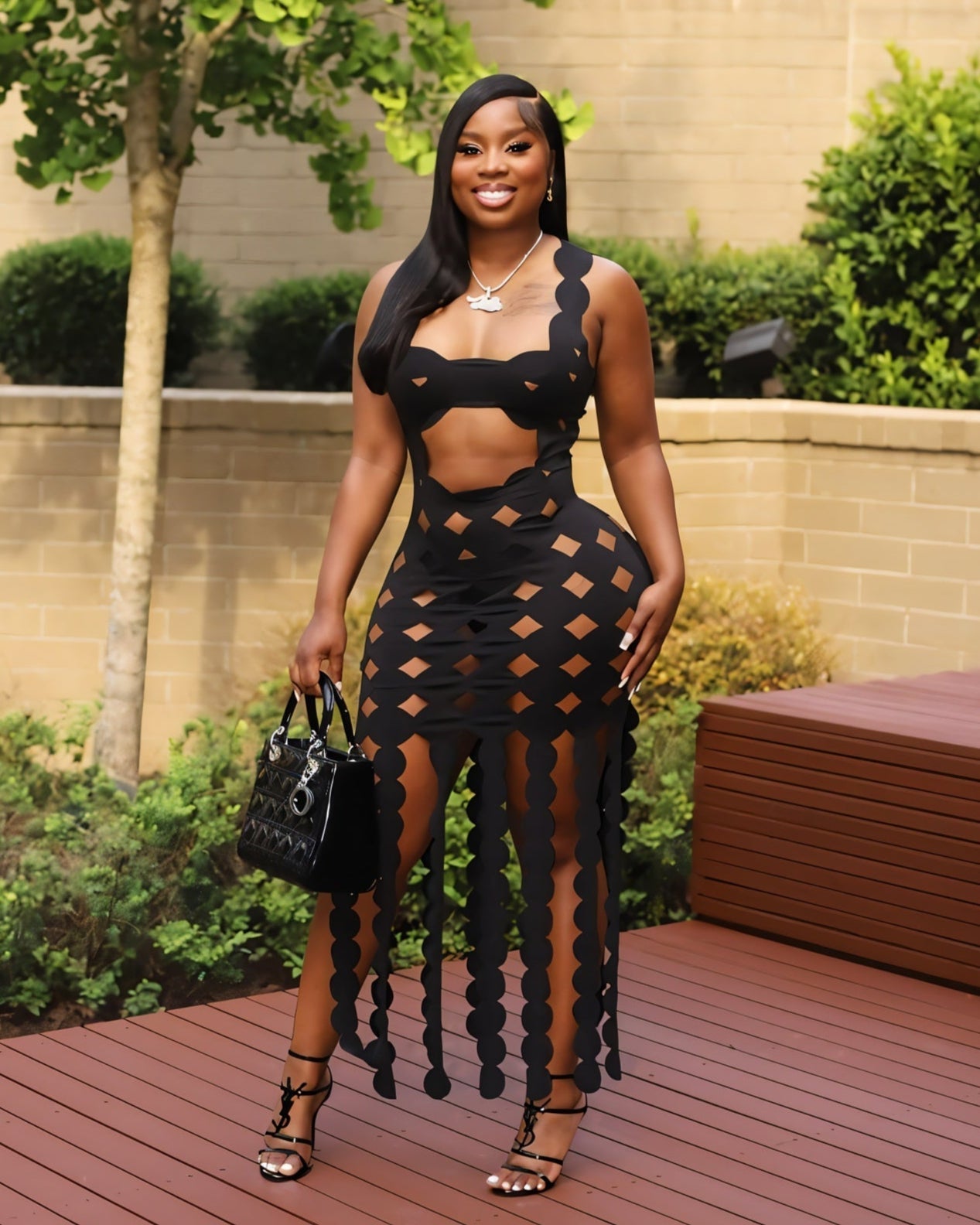 SOPHIA Cutout Grid Maxi Dress