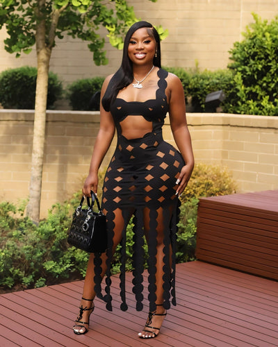 SOPHIA Cutout Grid Maxi Dress