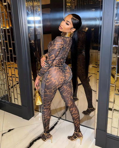 STACIA Leopard Print Long Sleeve Bodysuit & Tights Set