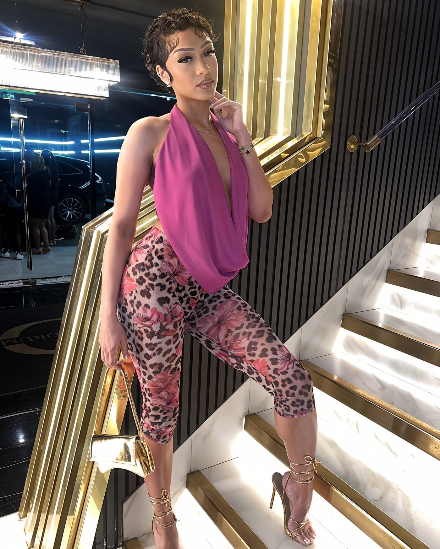 DENISE Plunge Halter Top & Capri Pants Set