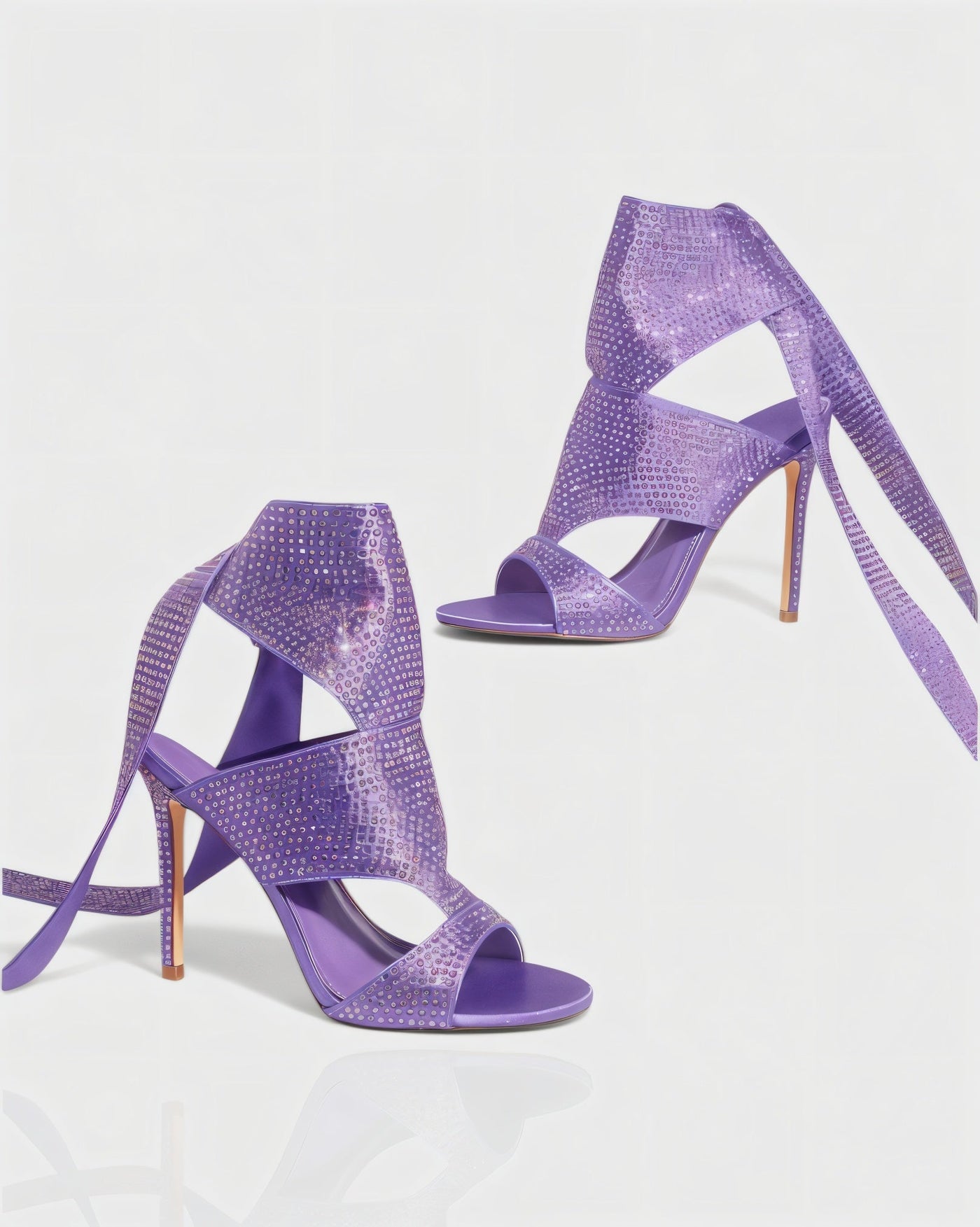 BRIANNE Square Head Rhinestone Lace-Up Knee High Heels