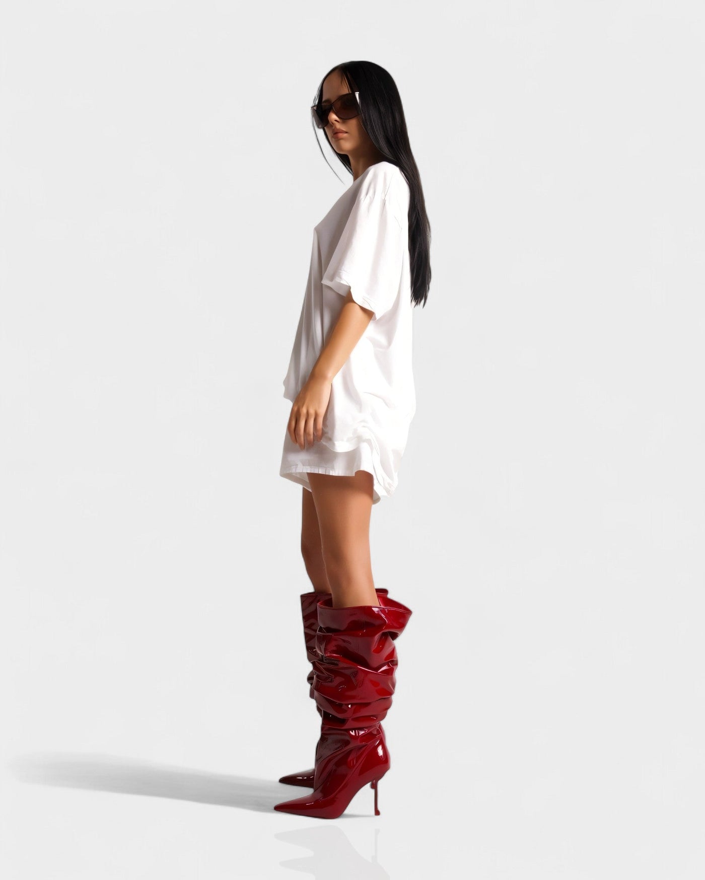 BELLARA Faux Leather Slouchy Pointed Toe Stiletto Boots