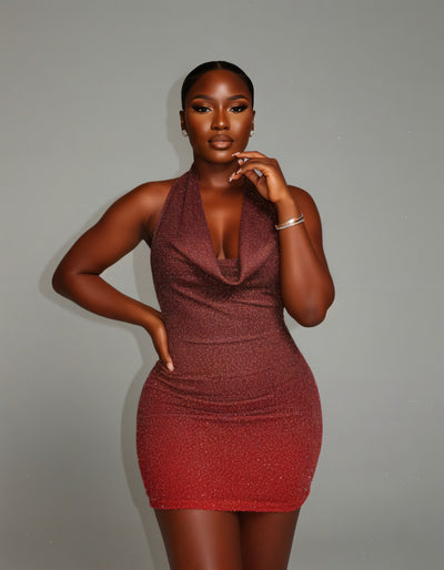 IMOGEN Rhinestone Embellished Cowl Neck Mini Dress