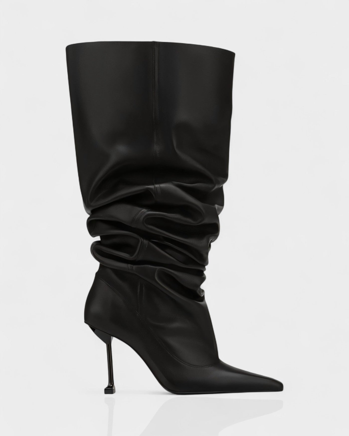 BELLARA Faux Leather Slouchy Pointed Toe Stiletto Boots