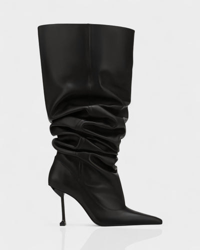 BELLARA Faux Leather Slouchy Pointed Toe Stiletto Boots