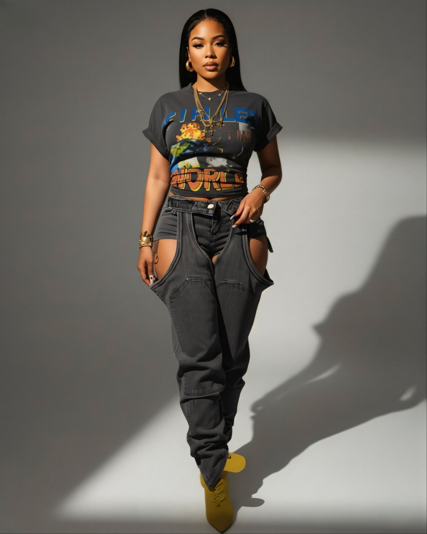 NAMI Distressed Denim Chaps Pants