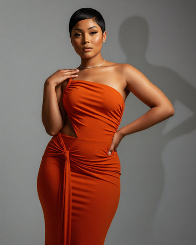 CARMEN Asymmetric Ruched Cutout Maxi Dress