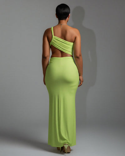 CARMEN Asymmetric Ruched Cutout Maxi Dress