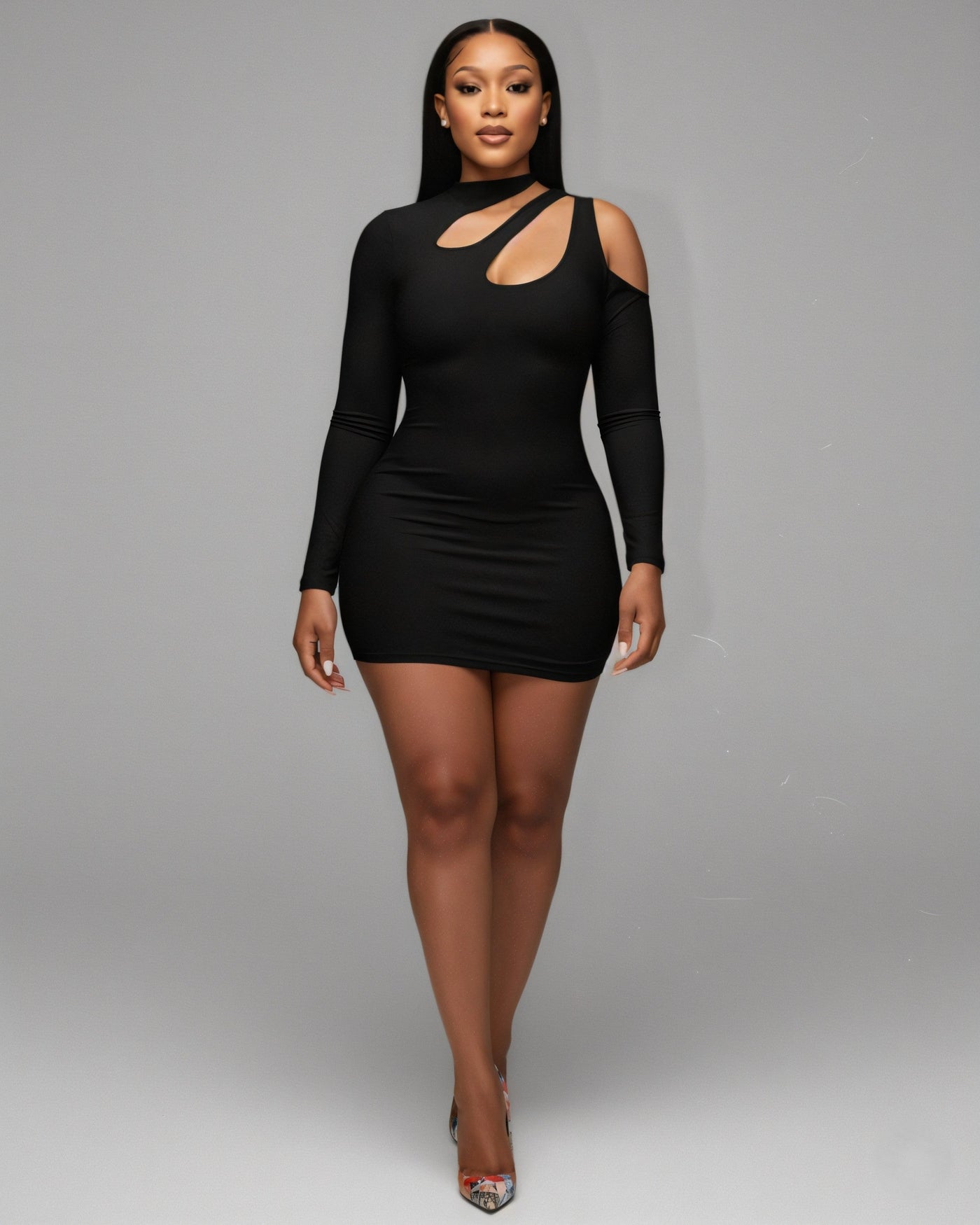 SAYLA Cutout High-Neck Long-Sleeve Mini Dress