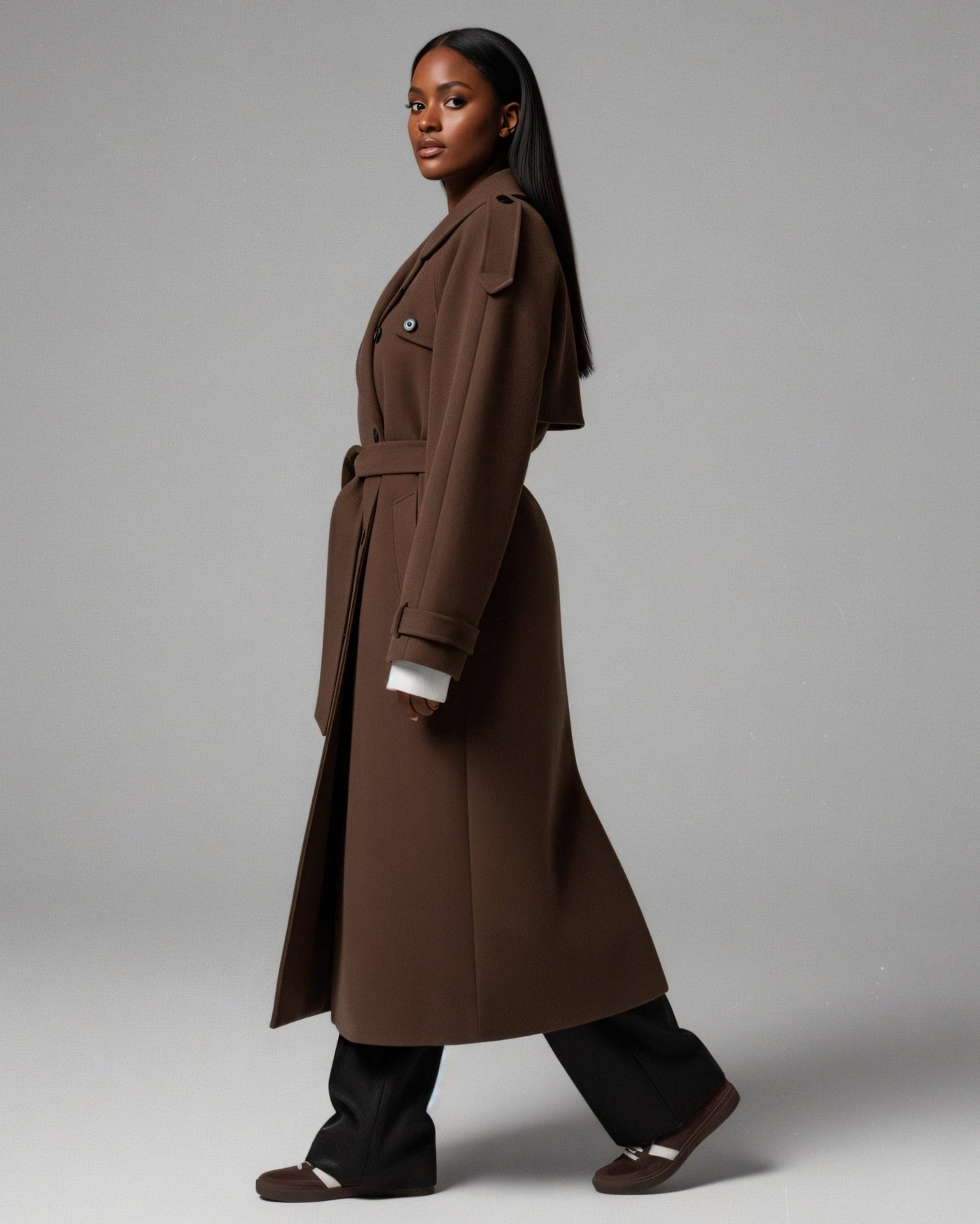HATICE Belted Wool Trench Coat