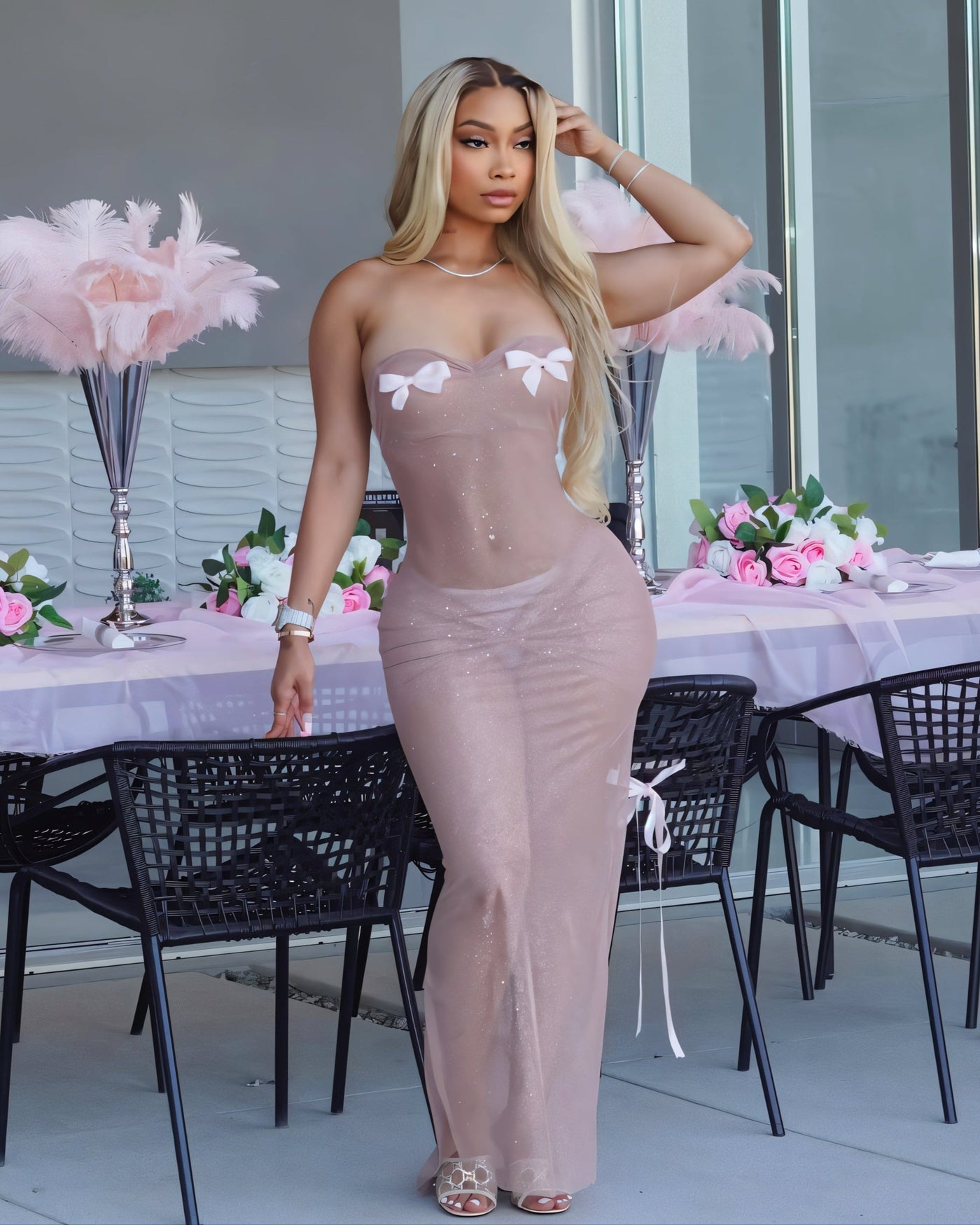 ALEXA Strapless Bowknot Fishtail Maxi Dress