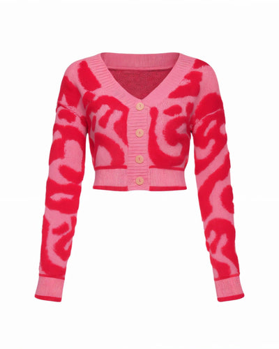 JAYA Cropped Abstract Print Knit Cardigan