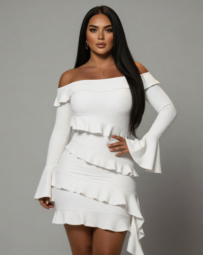 JANINE Ruffled Off Shoulder Mini Dress