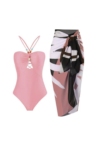 LOTTIE Beaded One-Piece Swimsuit & Tie Maxi Skirt Set