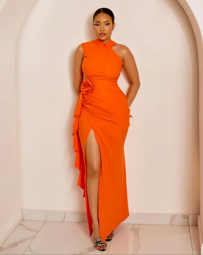 ORISSA High-Slit Rose Detail Maxi Dress