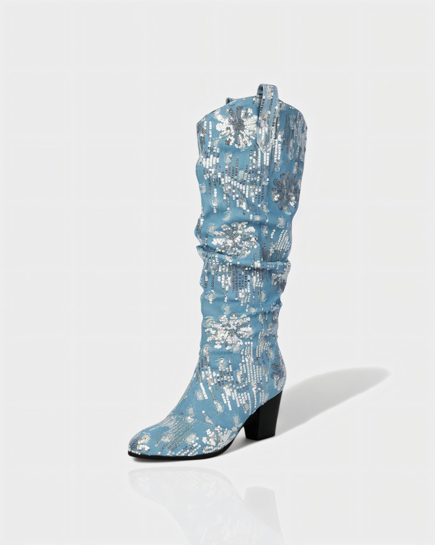 DIANNE Sequin Floral Denim Cowboy Boots