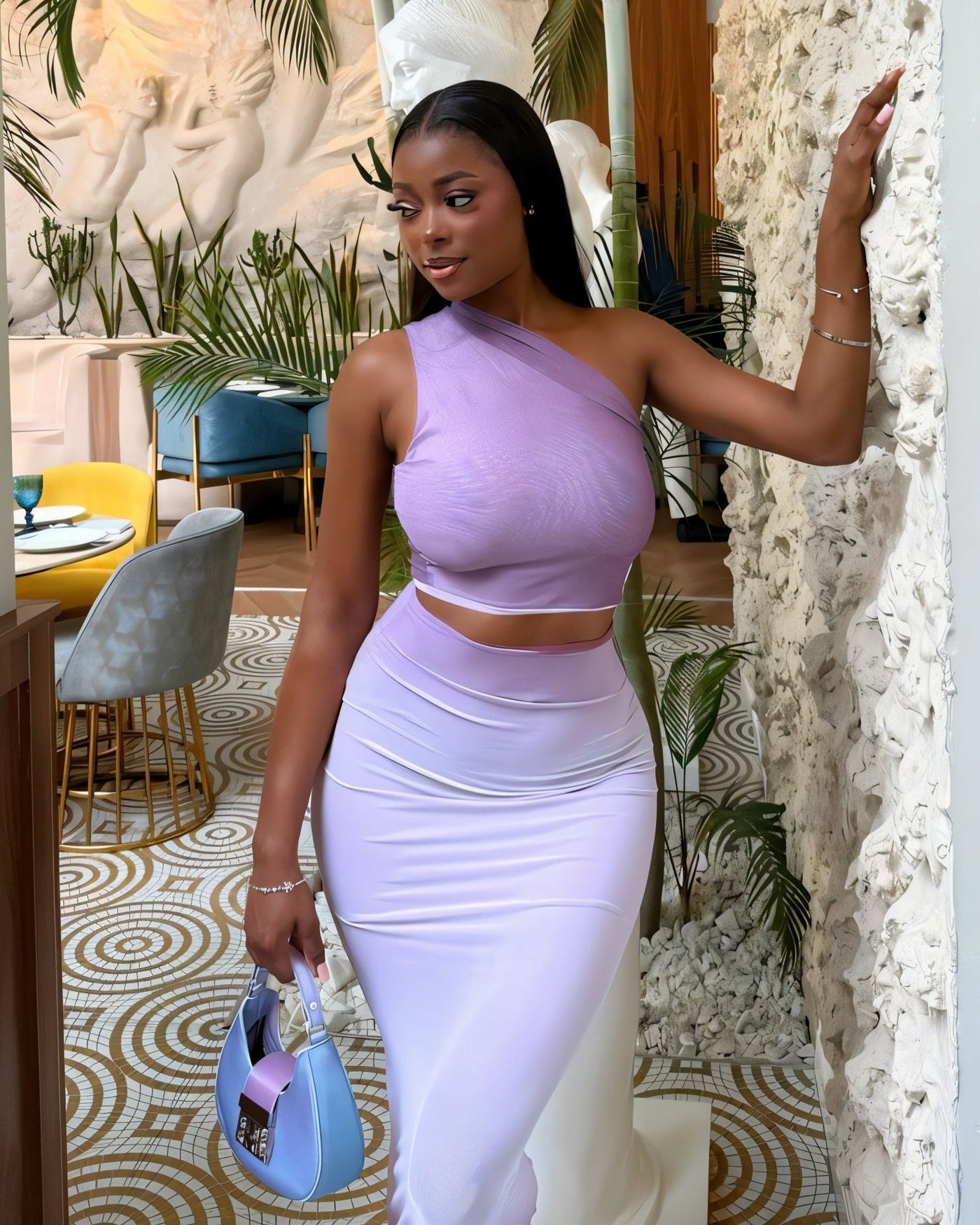 LUSSIANA Asymmetrical Top & Maxi Skirt