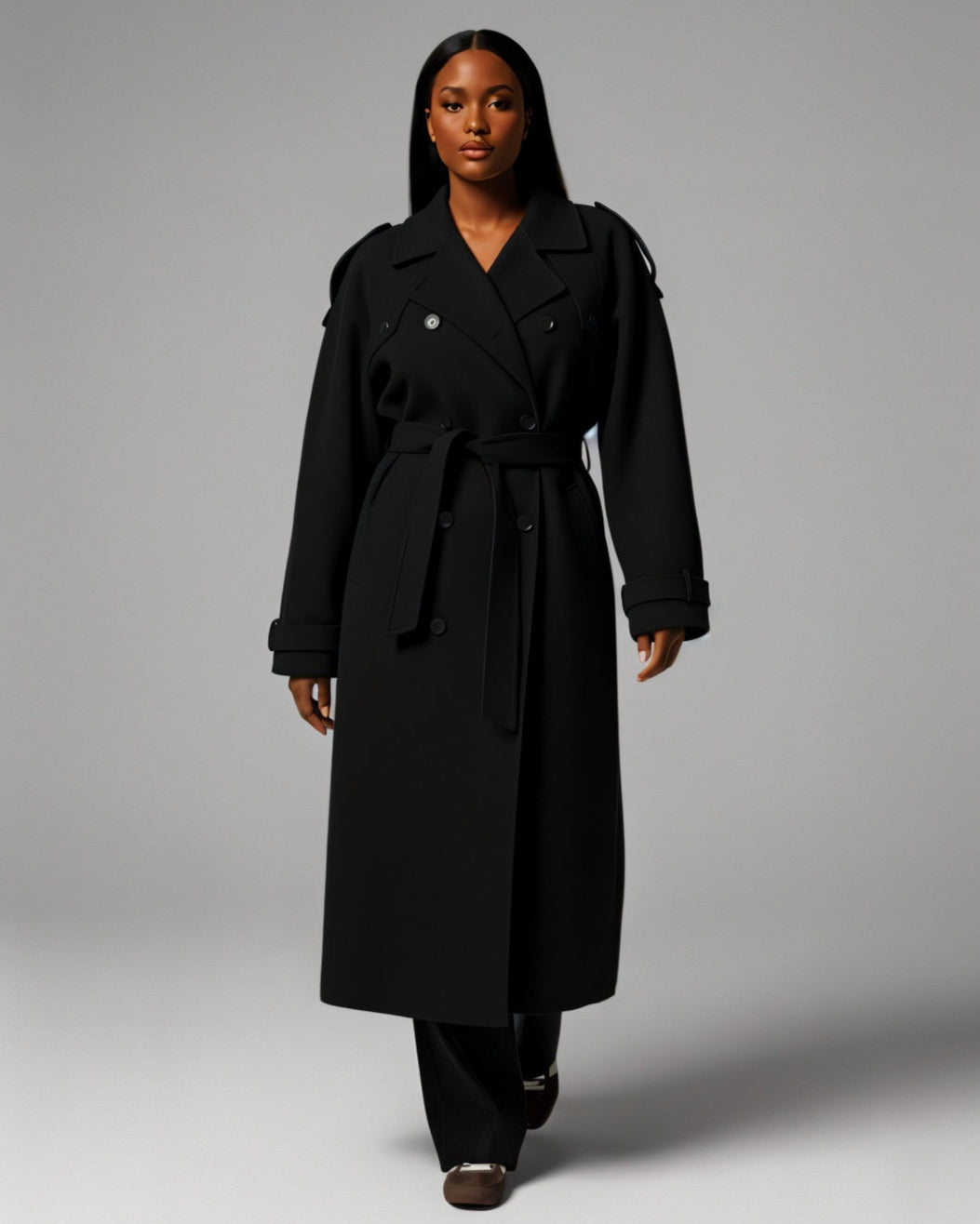 HATICE Belted Wool Trench Coat