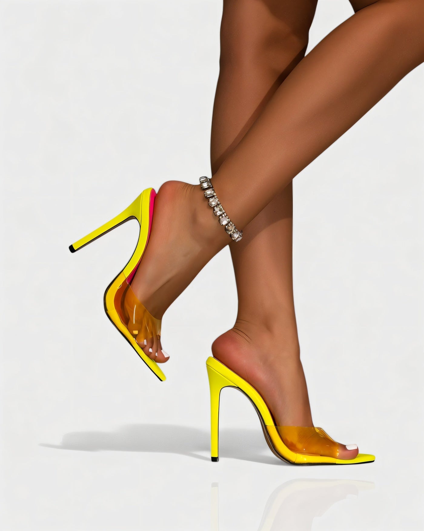 TRINNA Contrast Clear Strap Pointed Toe Heels