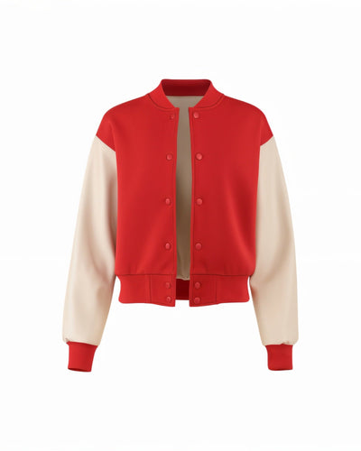LYSSA Two-Tone Cropped Varsity Bomber Jacket