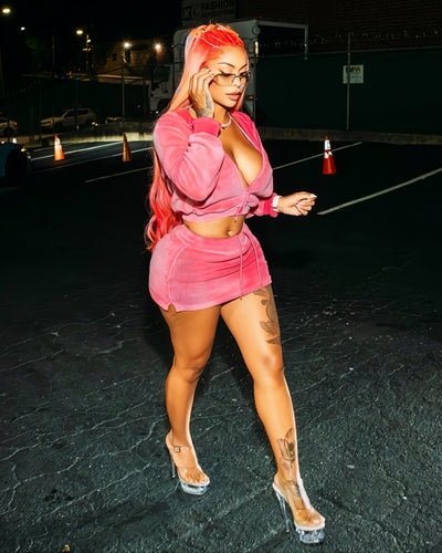 EFFIE Zip-Up Cropped Hoodie & Mini Skirt Set