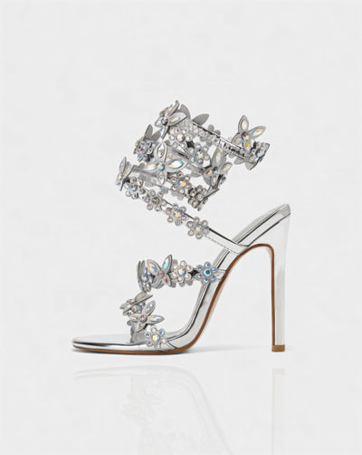 VALENA Crystal Embellished Butterfly & Floral Strappy High Heels