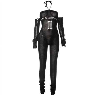 PALOMA Halter Neck Tie Knit Jumpsuit