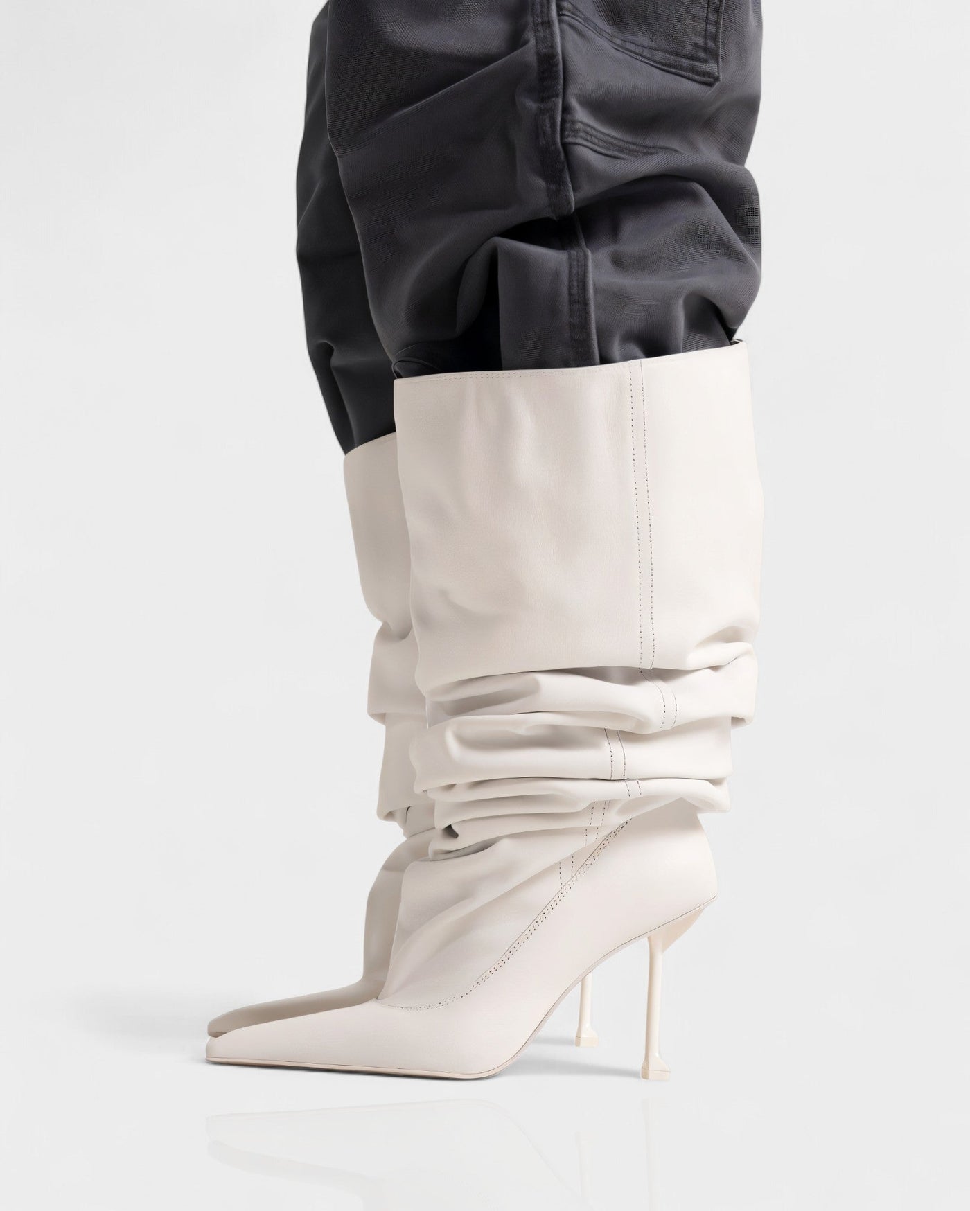 BELLARA Faux Leather Slouchy Pointed Toe Stiletto Boots