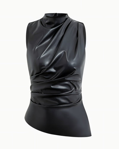 MABEL Faux Leather Draped Top