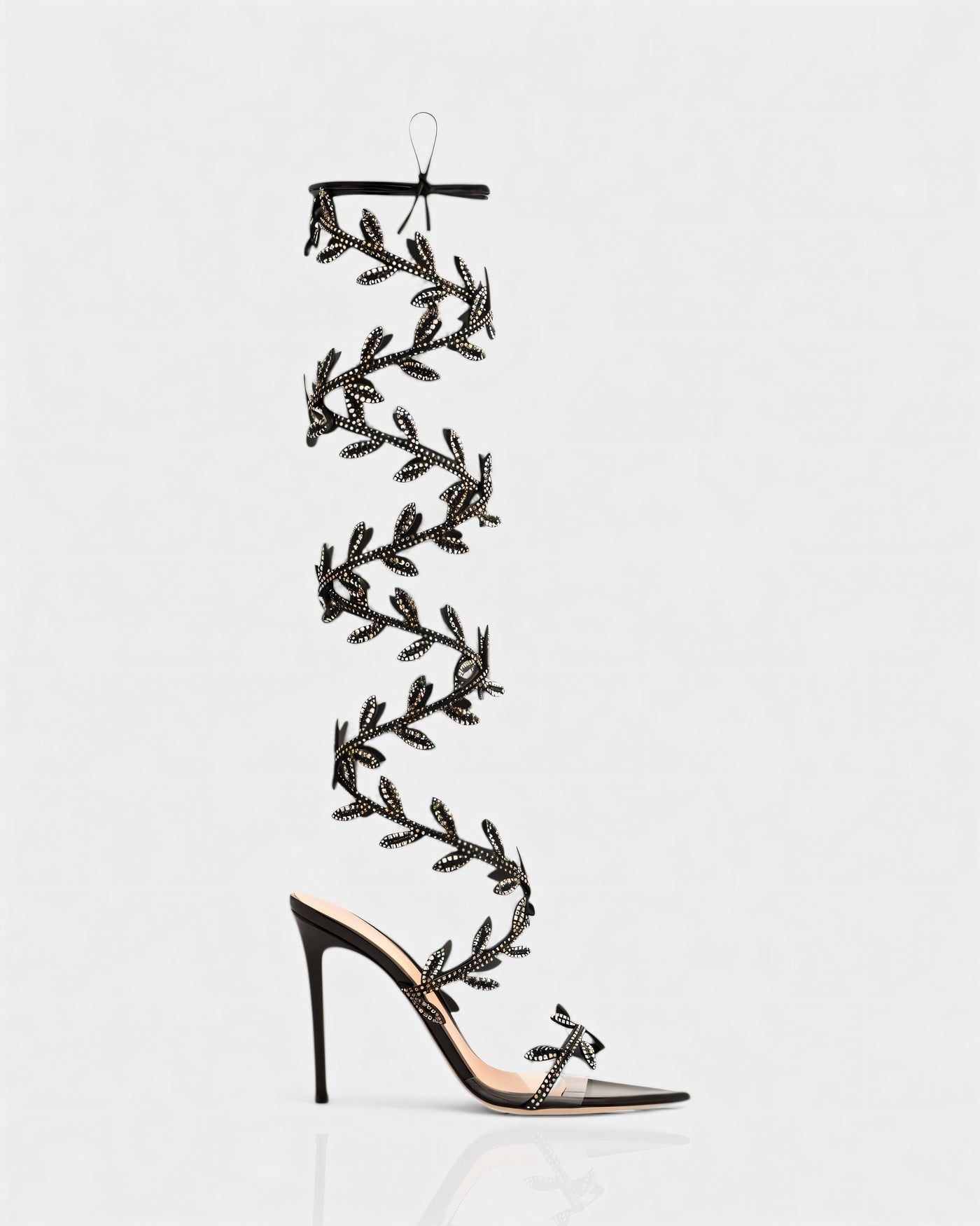 QUINA Leaf Embellished Lace-Up Stiletto Heels