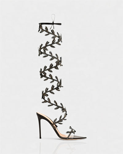 QUINA Leaf Embellished Lace-Up Stiletto Heels