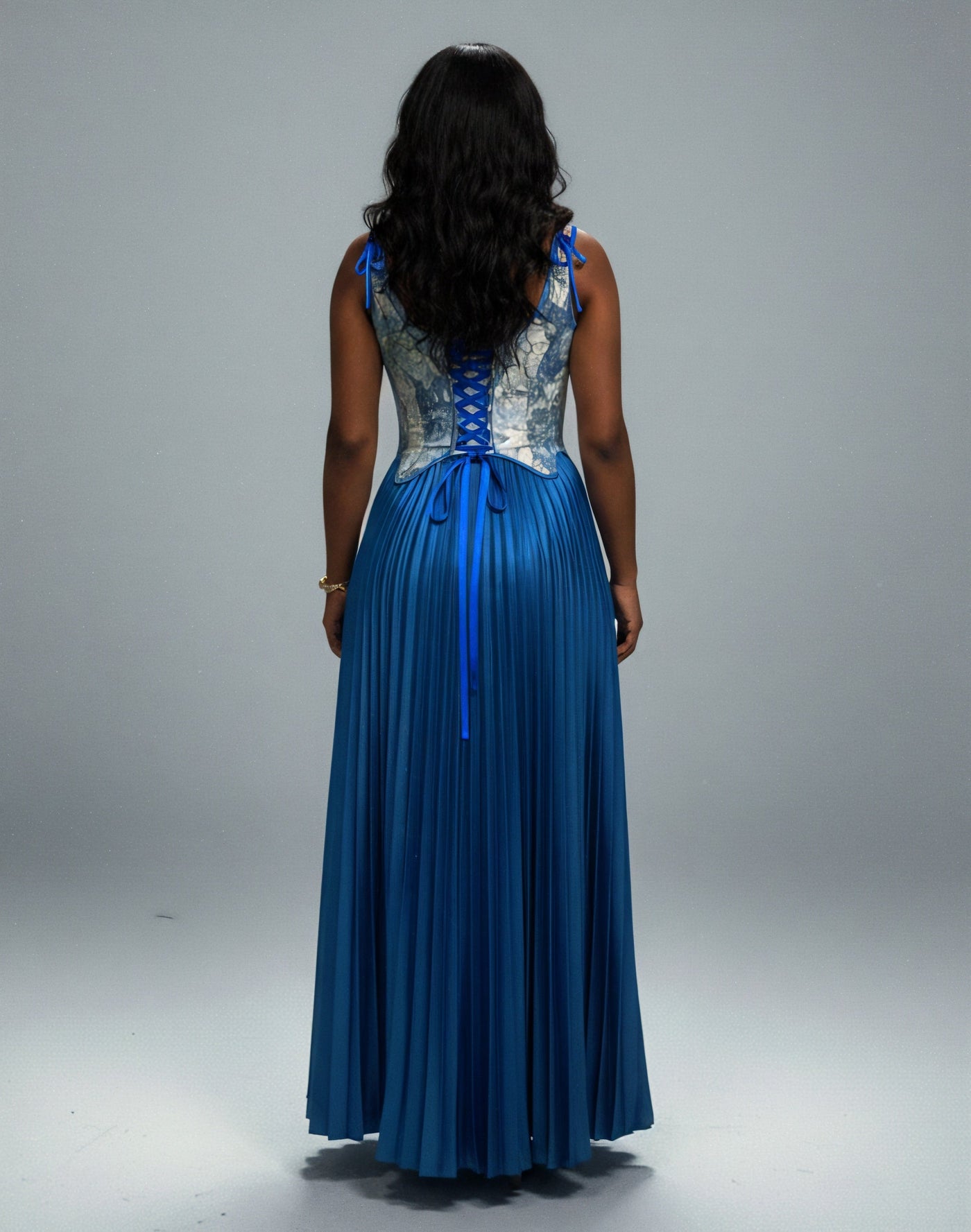 MASINA Floral Print Corset & Pleated Maxi Skirt Set