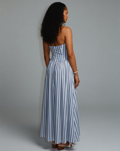 FENICIA Striped Halter Midi Dress