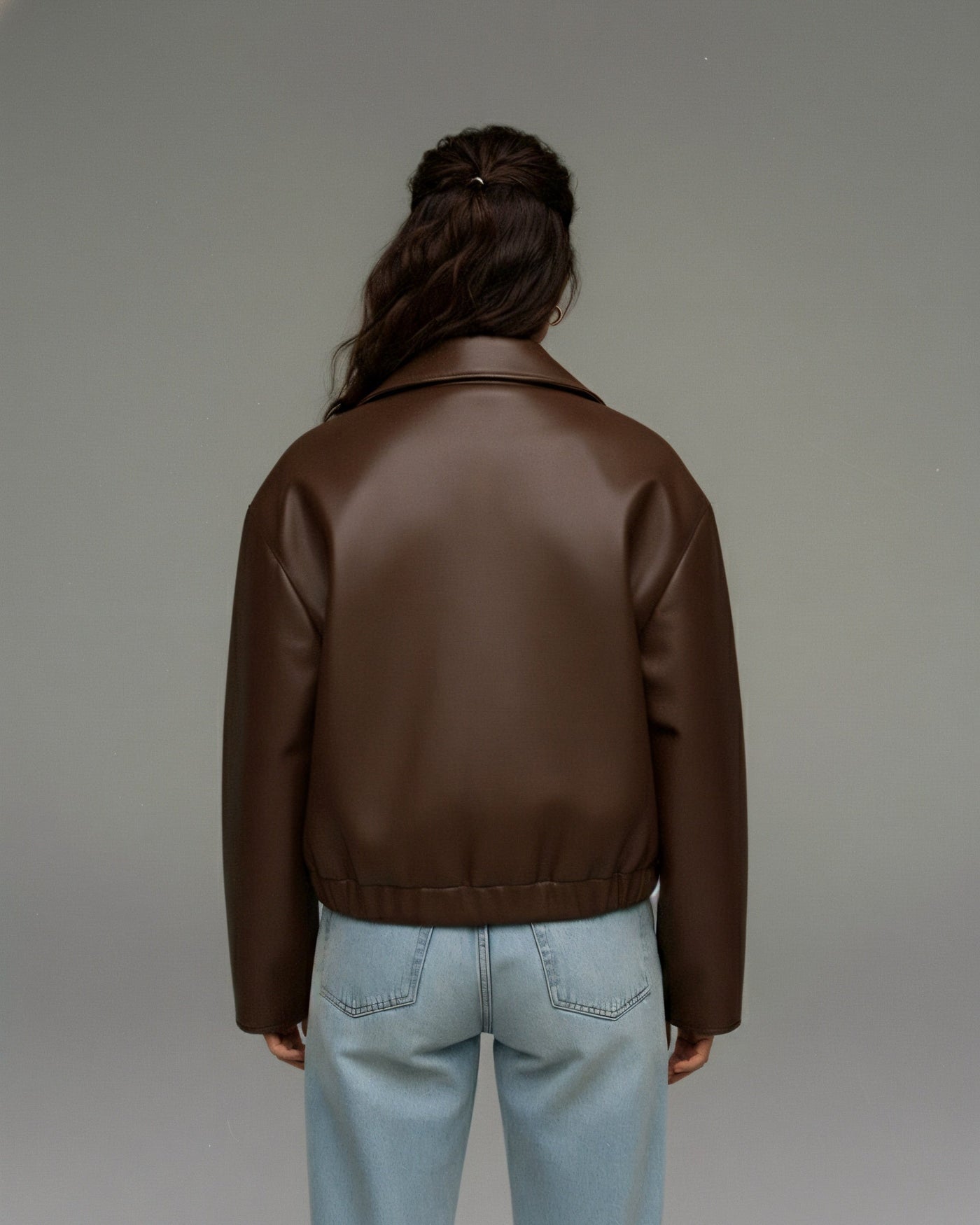 HANELLE Oversized Faux Leather Zip Jacket