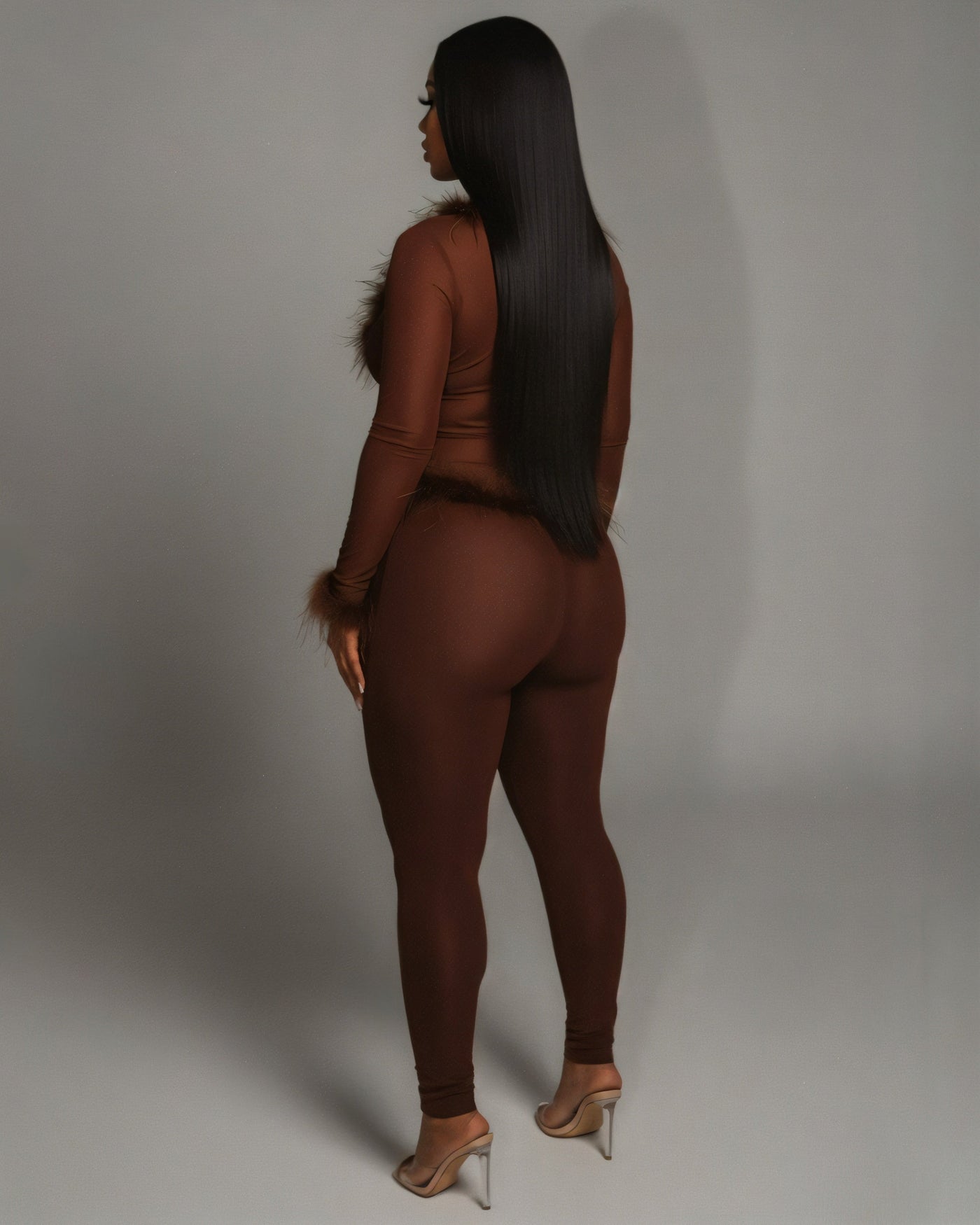 EMERY Faux Feather Trim Two-Piece Set