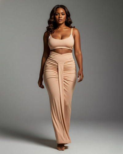 ZELLA Ruched High-Waist Draped Maxi Skirt
