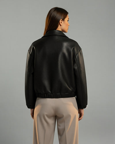 HANELLE Oversized Faux Leather Zip Jacket