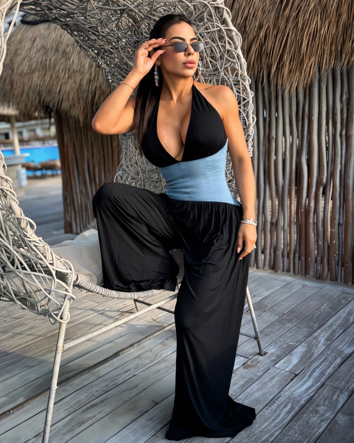 AMARIS Halter Neck Backless Wide Leg Jumpsuit